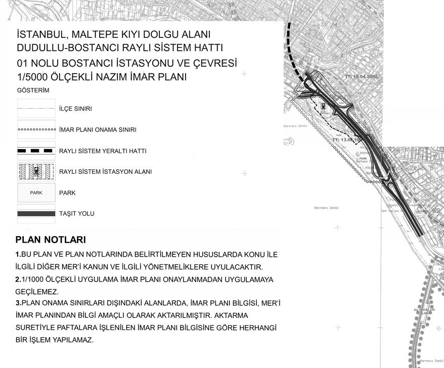 İstanbul, Maltepe Kıyı Dolgu Alanı Dudullu-Bostancı Raylı Sistem Hattı 01-Nolu Bostancı İstasyonu ve Çevresi Nazım ve Uygulama İmar Planı
