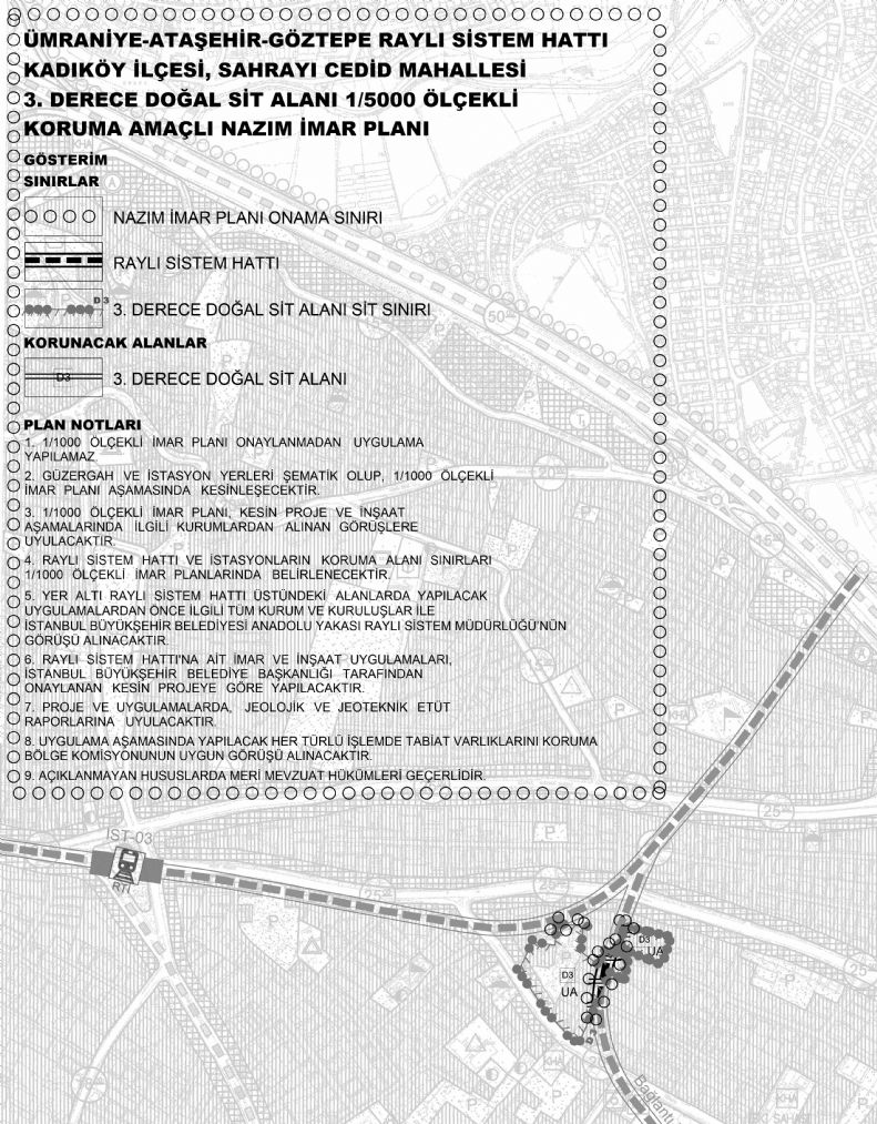 Ümraniye-Ataşehir-Göztepe Raylı Sistem Hattı Kadıköy İlçesi, Sahrayı Cedid Mahallesi 3. Derece Doğal Sit Alanı Koruma Amaçlı Nazım ve Uygulama İmar Planı